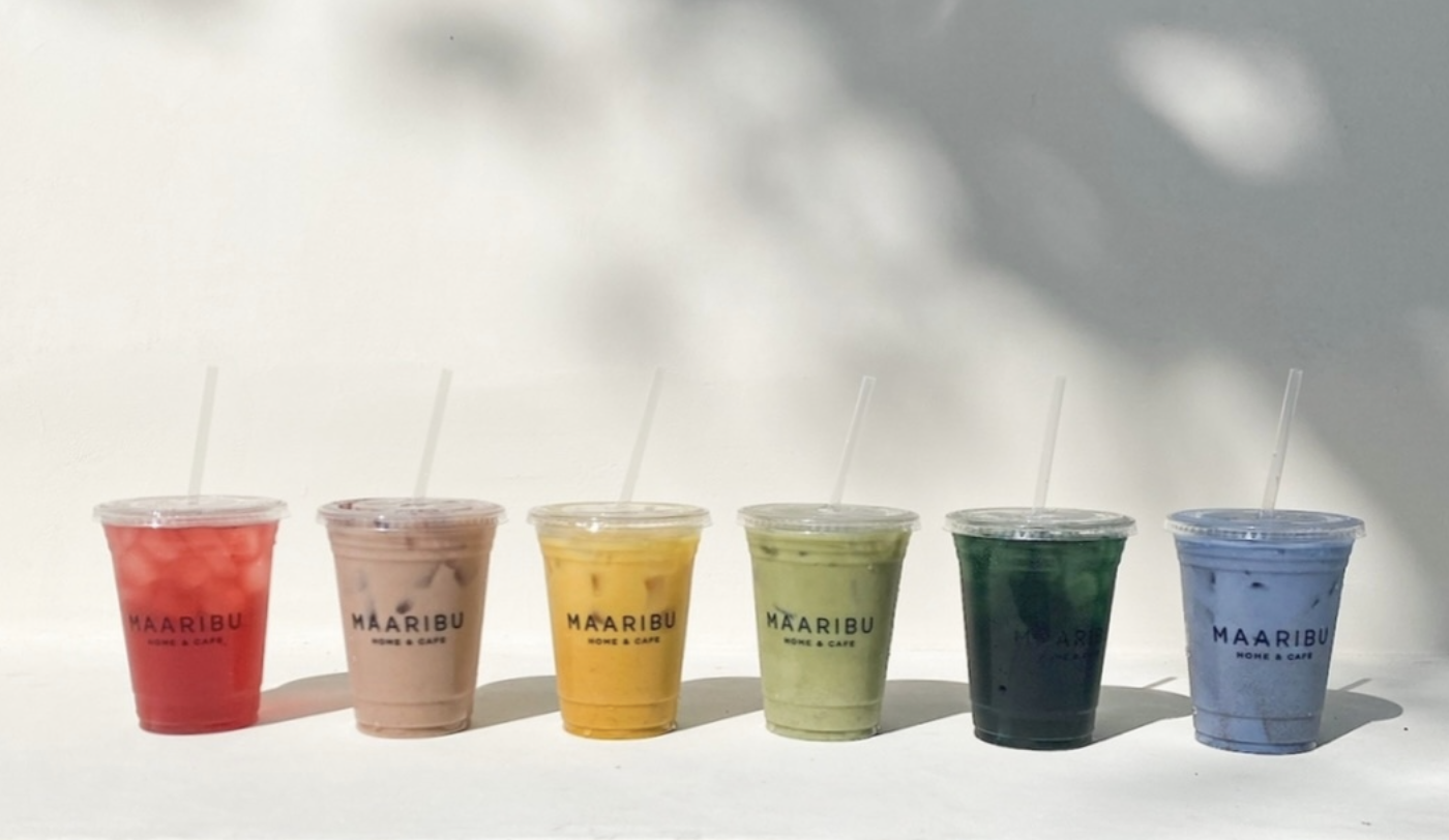 A colorful row of Maaribu cafe drinks