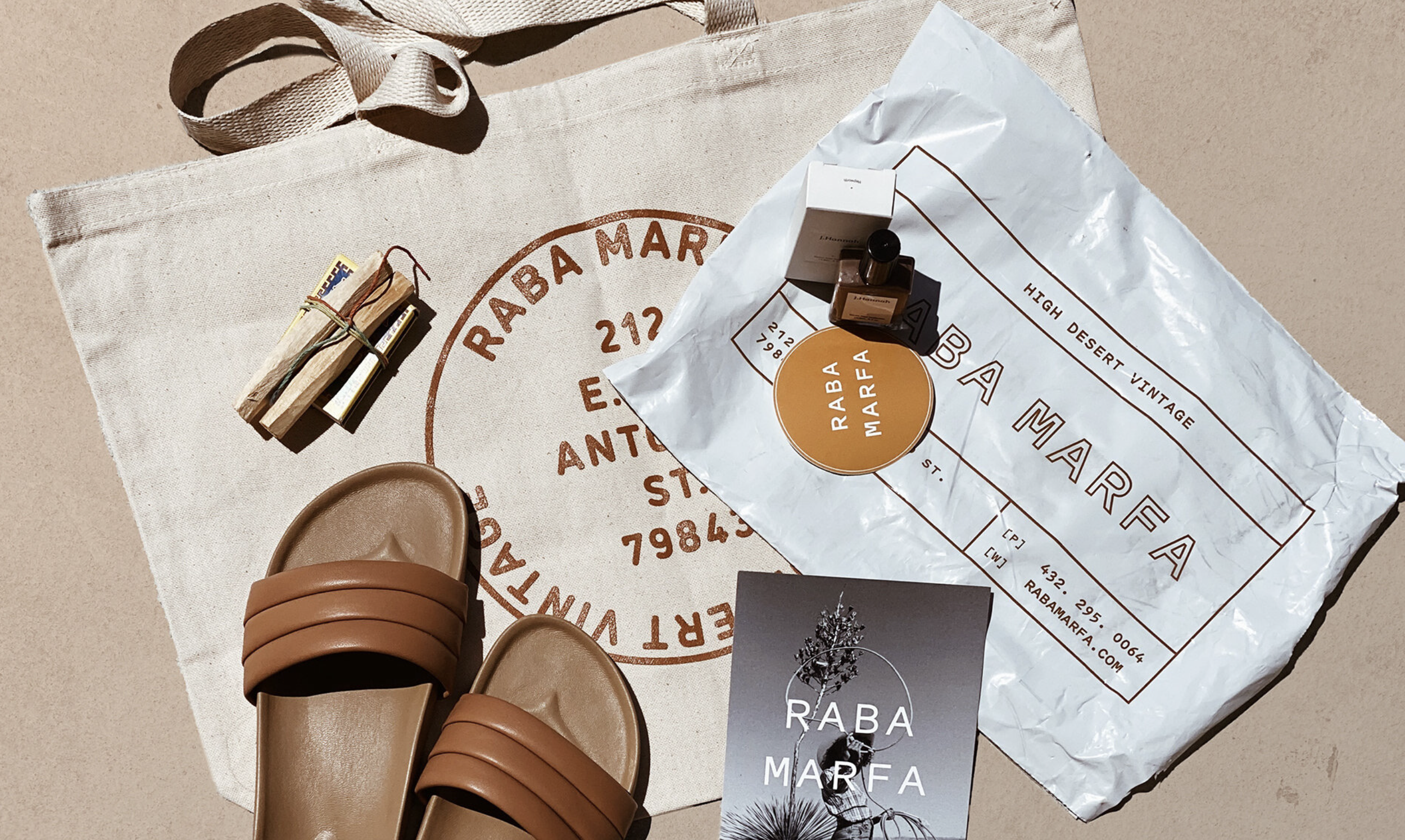 Raba Marfa packaging, tote, and printed collateral