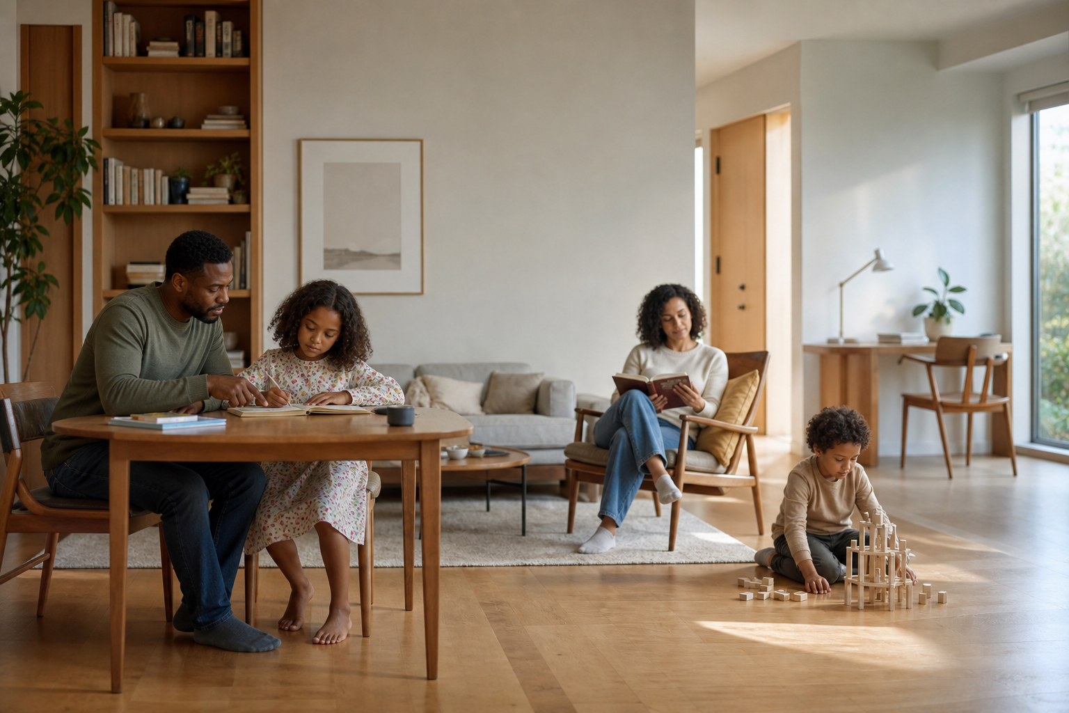 A family using connected devices throughout their home